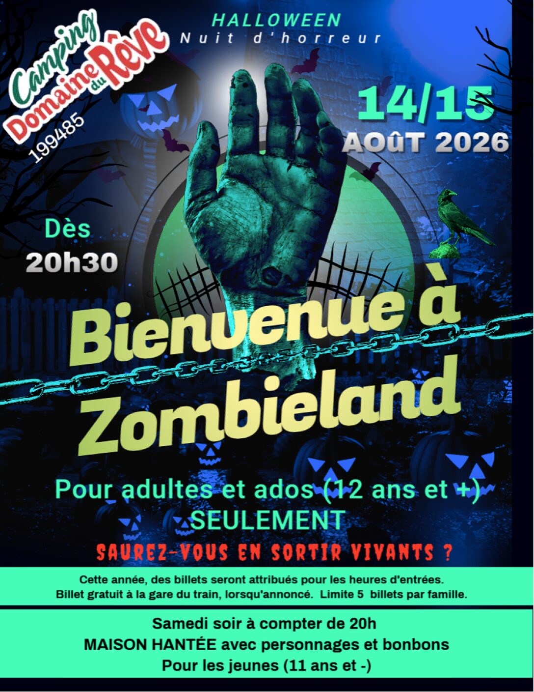 Fête de l'Halloween / Cueillette de bonbons / Zombieland et soirée costumée avec Jack & the Queen